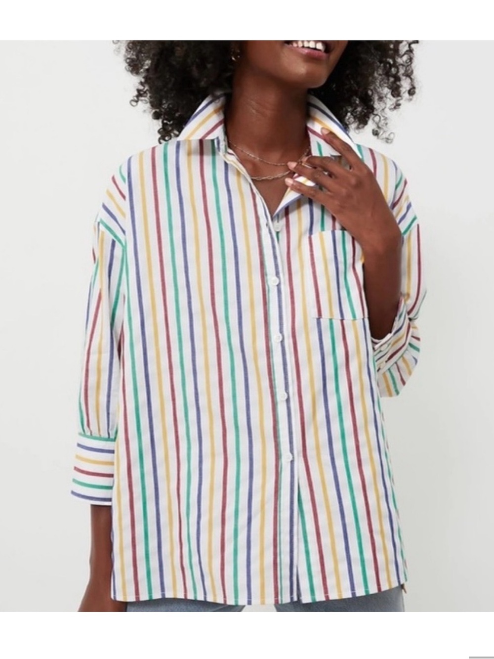 Tuckernuck Pomander Place Rainbow Striped Adair Boyfriend Shirt